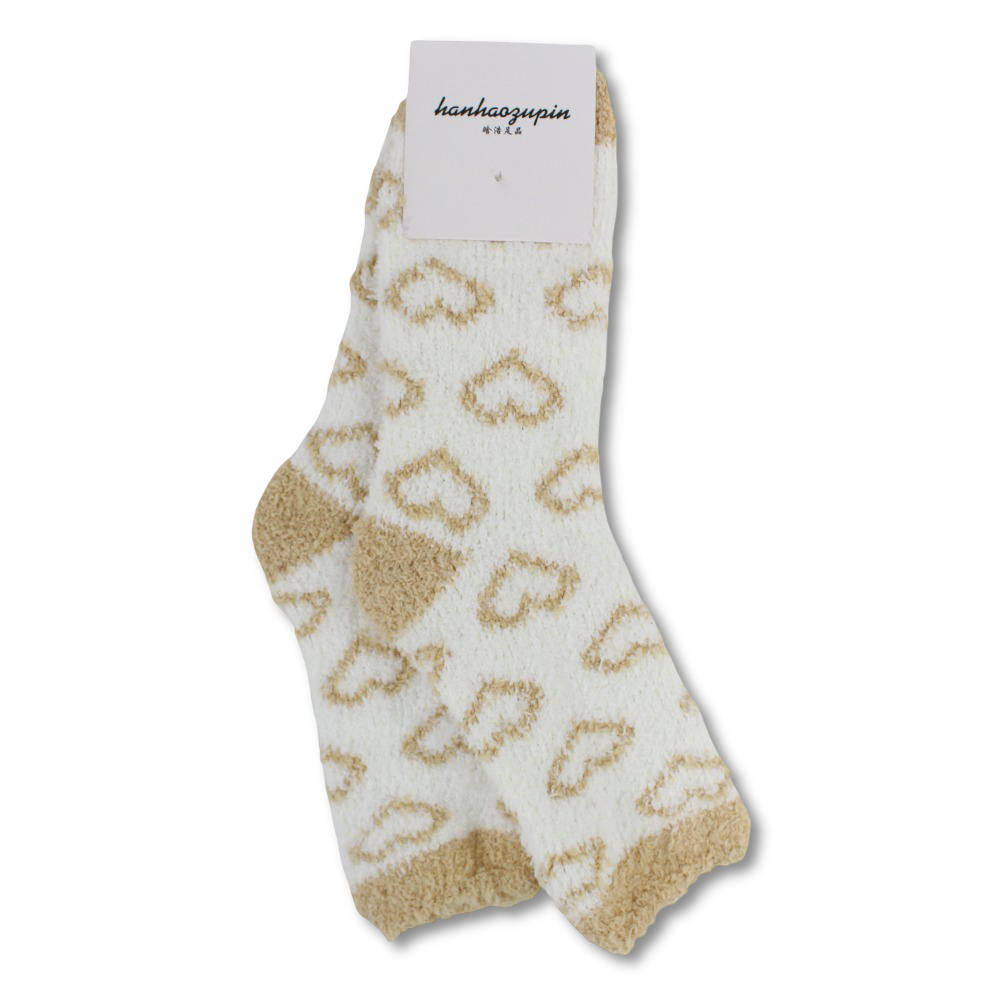 Girls Socks – Beige with Hearts Design