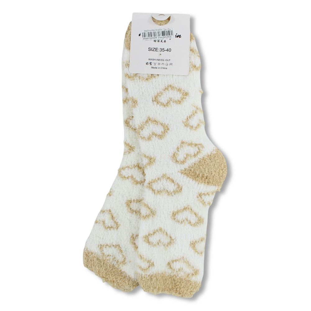 Girls Socks – Beige with Hearts Design