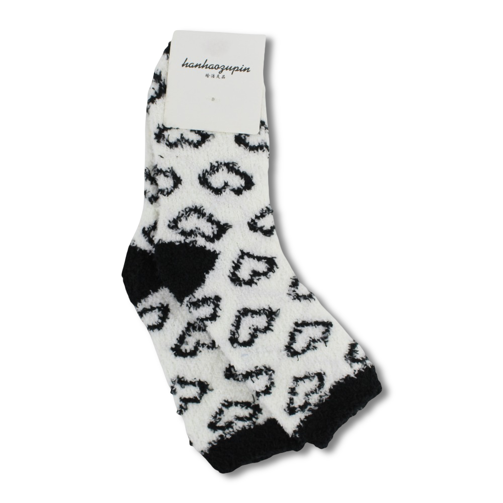 Girls Socks – Black with Hearts Design