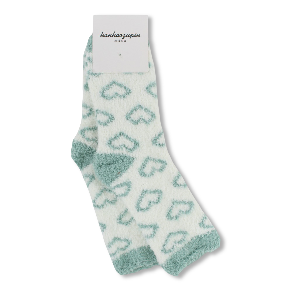 Girls Socks – Mint with Hearts Design