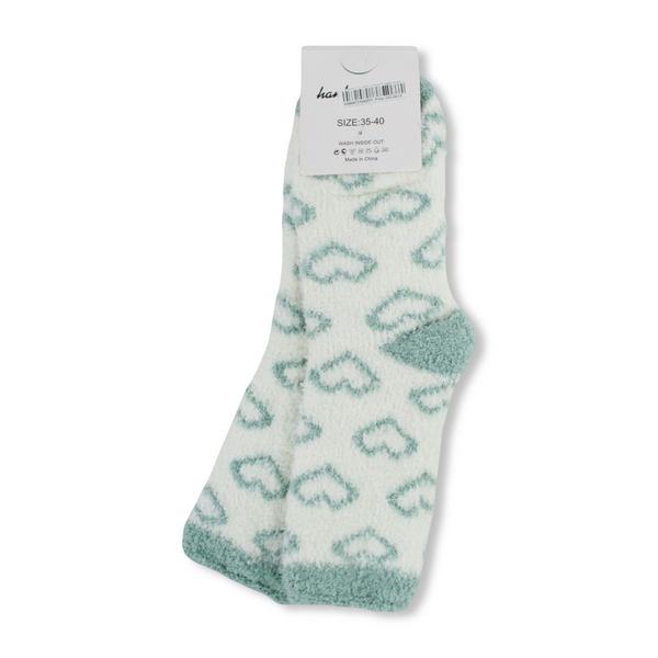 Girls Socks – Mint with Hearts Design