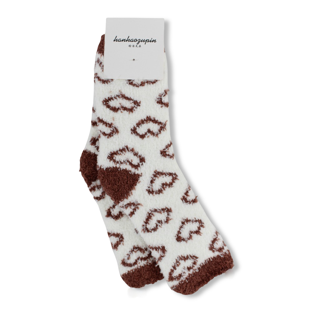 Girls Socks – Brown with Hearts Design
