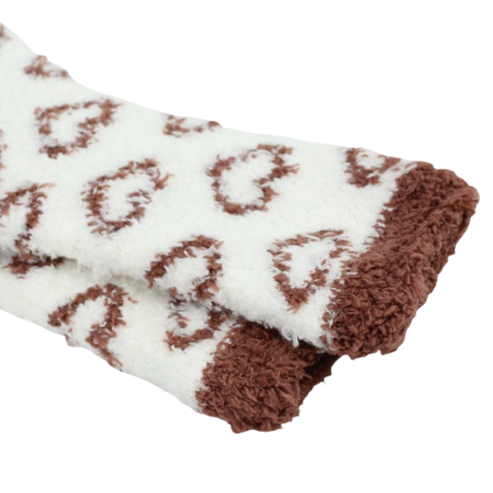 Girls Socks – Brown with Hearts Design