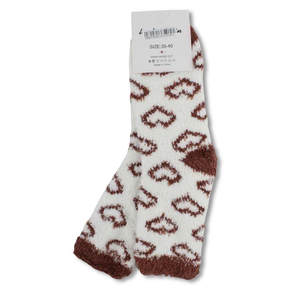 Girls Socks – Brown with Hearts Design