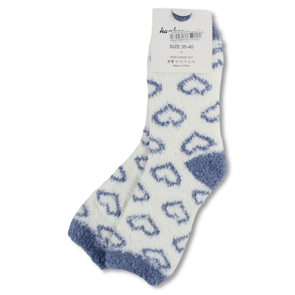 Girls Socks – Baby Blue with Hearts Design