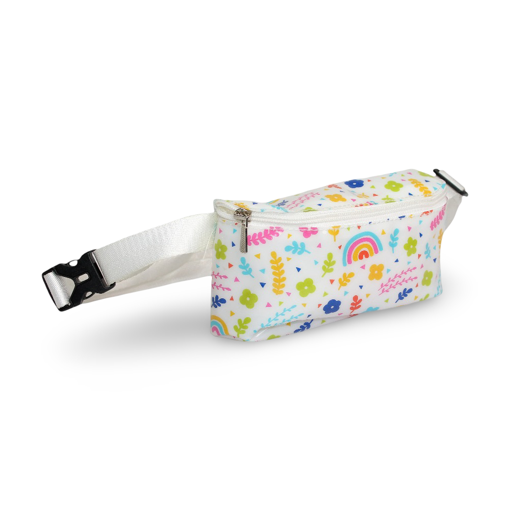 Girls Cross Bag – White with Flowers Design - School - Fancy