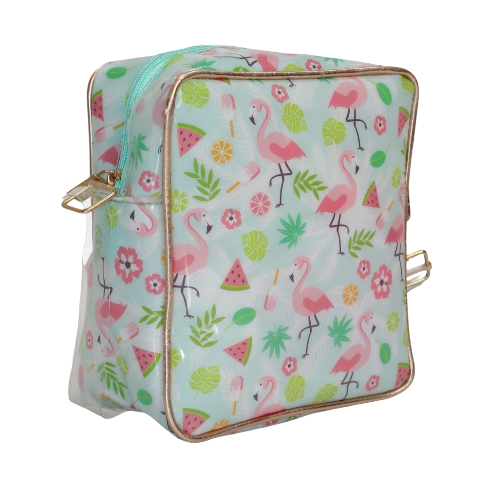 Girls Cross Bag – Mint with Flamingo Design