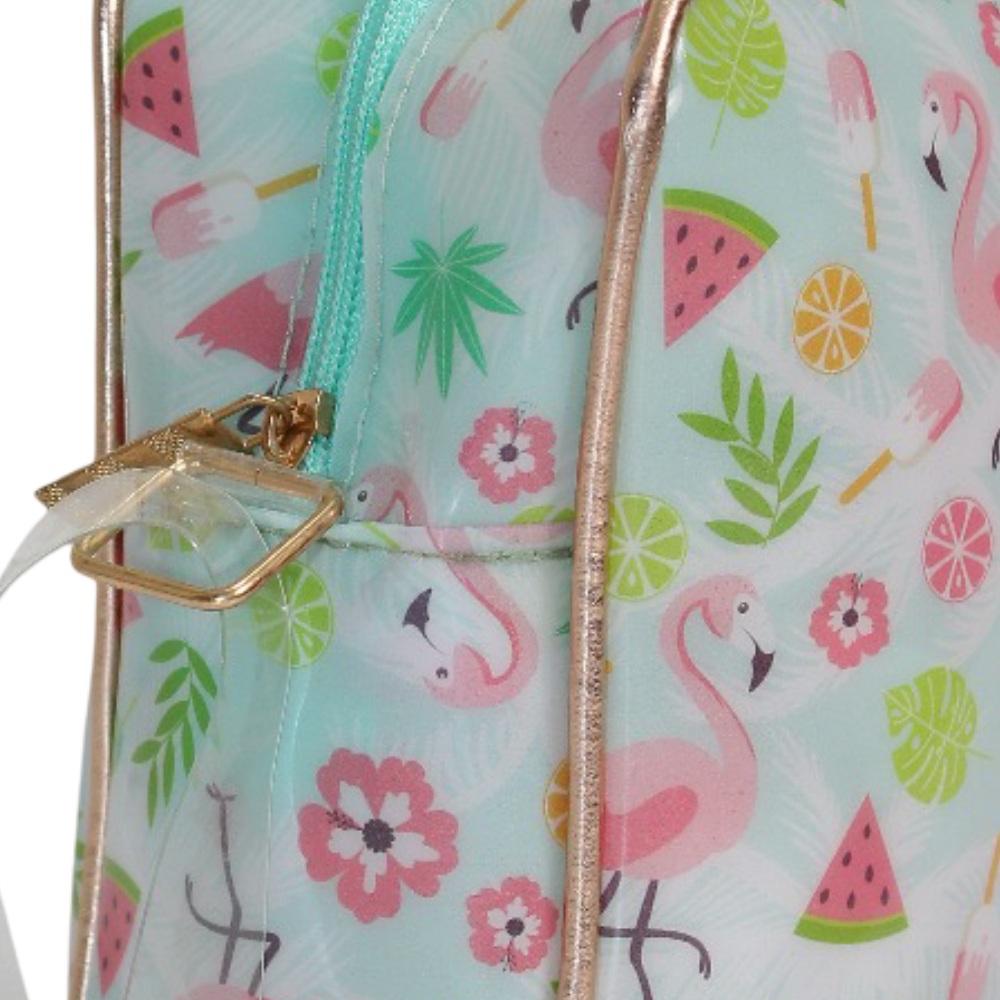 Girls Cross Bag – Mint with Flamingo Design