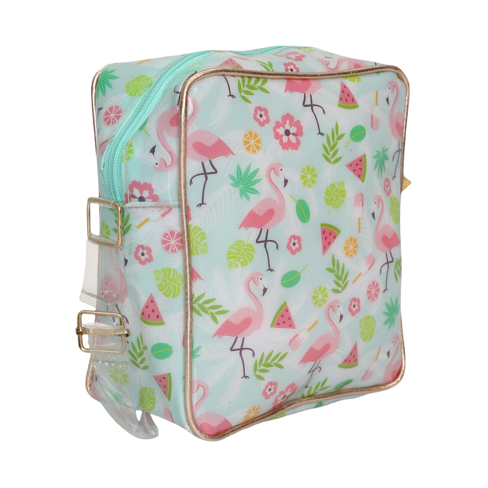Girls Cross Bag – Mint with Flamingo Design - School - Fancy