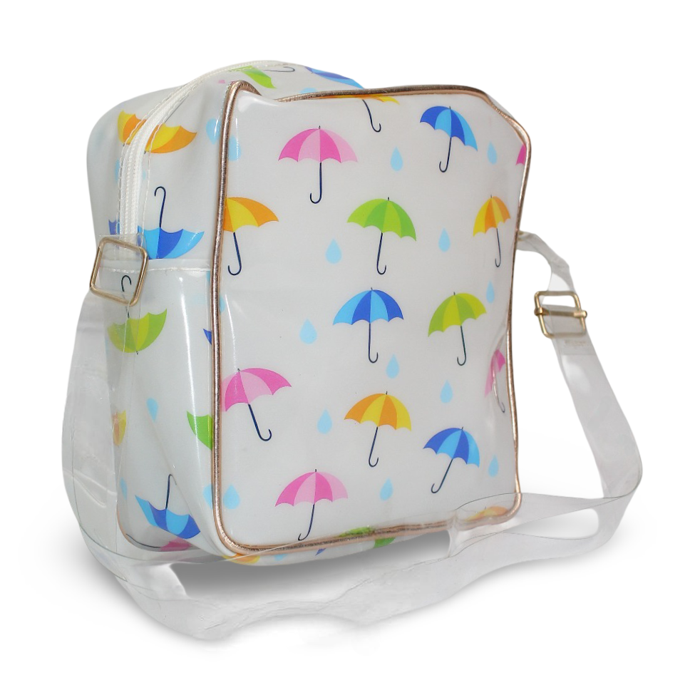 Girls Cross Bag – White with Umbrella Design - School - Fancy