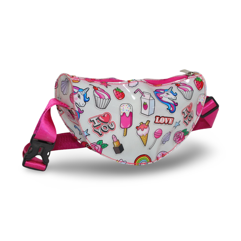 Girls Waist Bag – Fuchsia with Ice Cream Design - School - Fancy