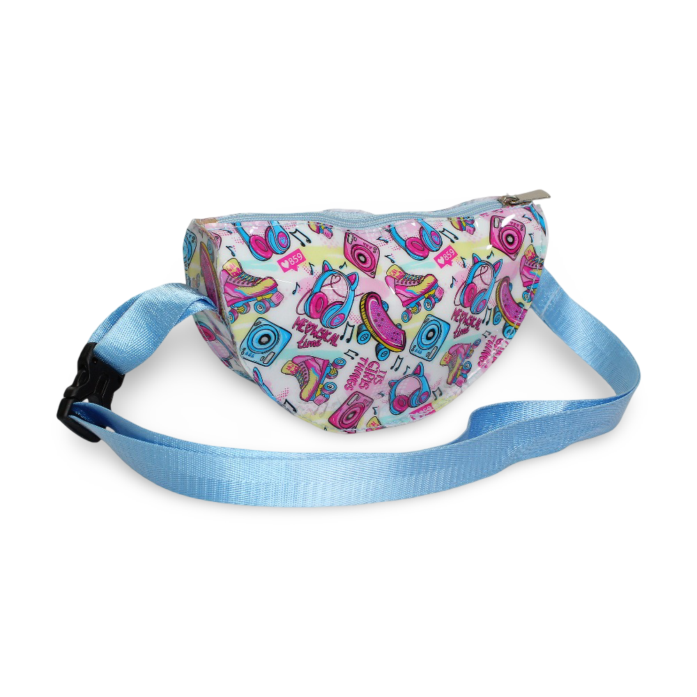 Girls Waist Bag – Baby Blue with Skateboard Design