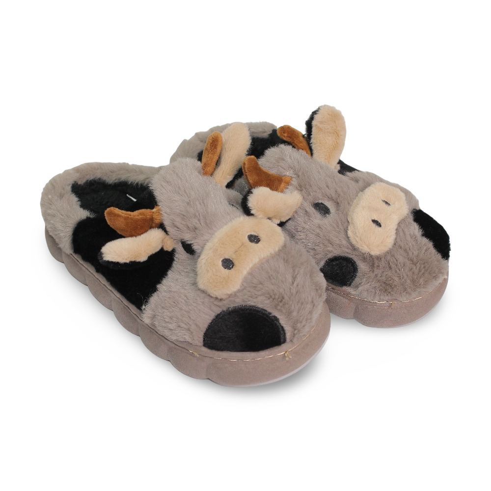 Girls Fur Slippers – with Cow Design - Clothing - Fancy