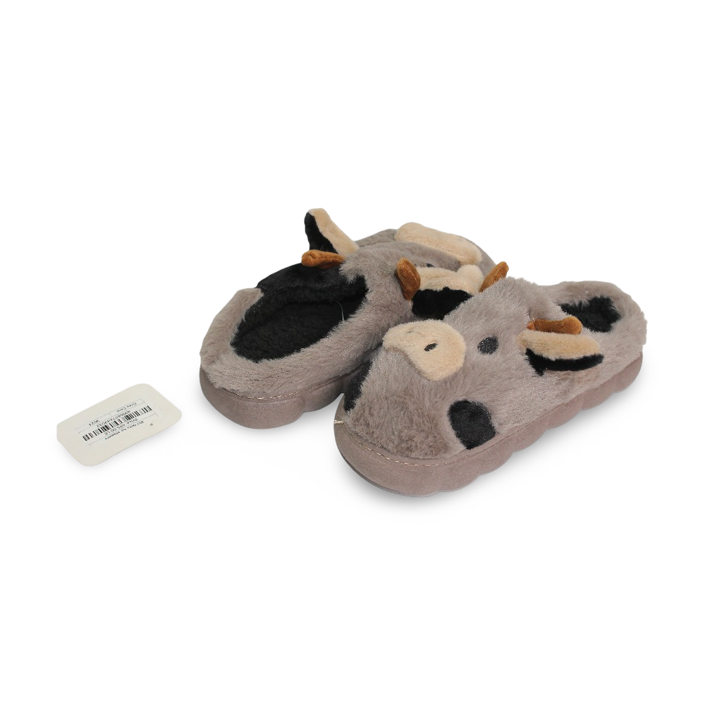 Girls Fur Slippers – with Cow Design