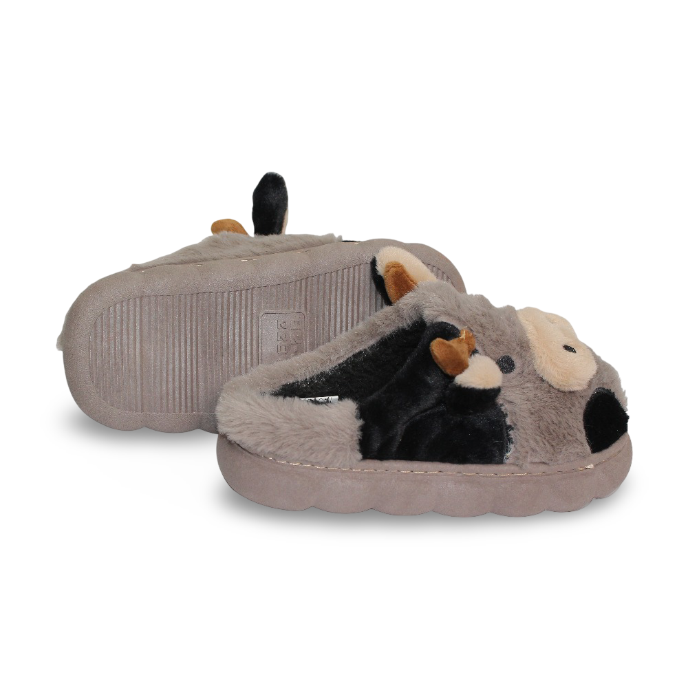 Girls Fur Slippers – with Cow Design