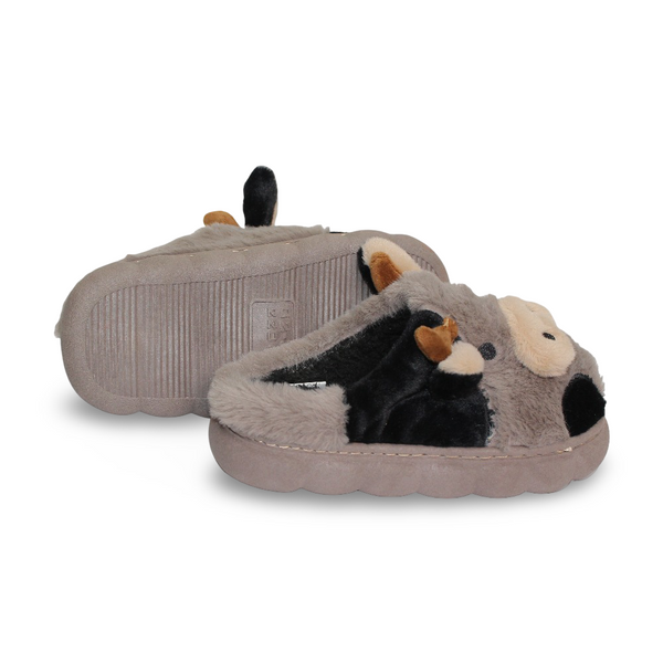 Girls Fur Slippers – with Cow Design