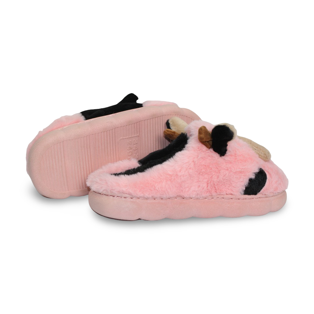 Girls Fur Slippers – with Cow Design