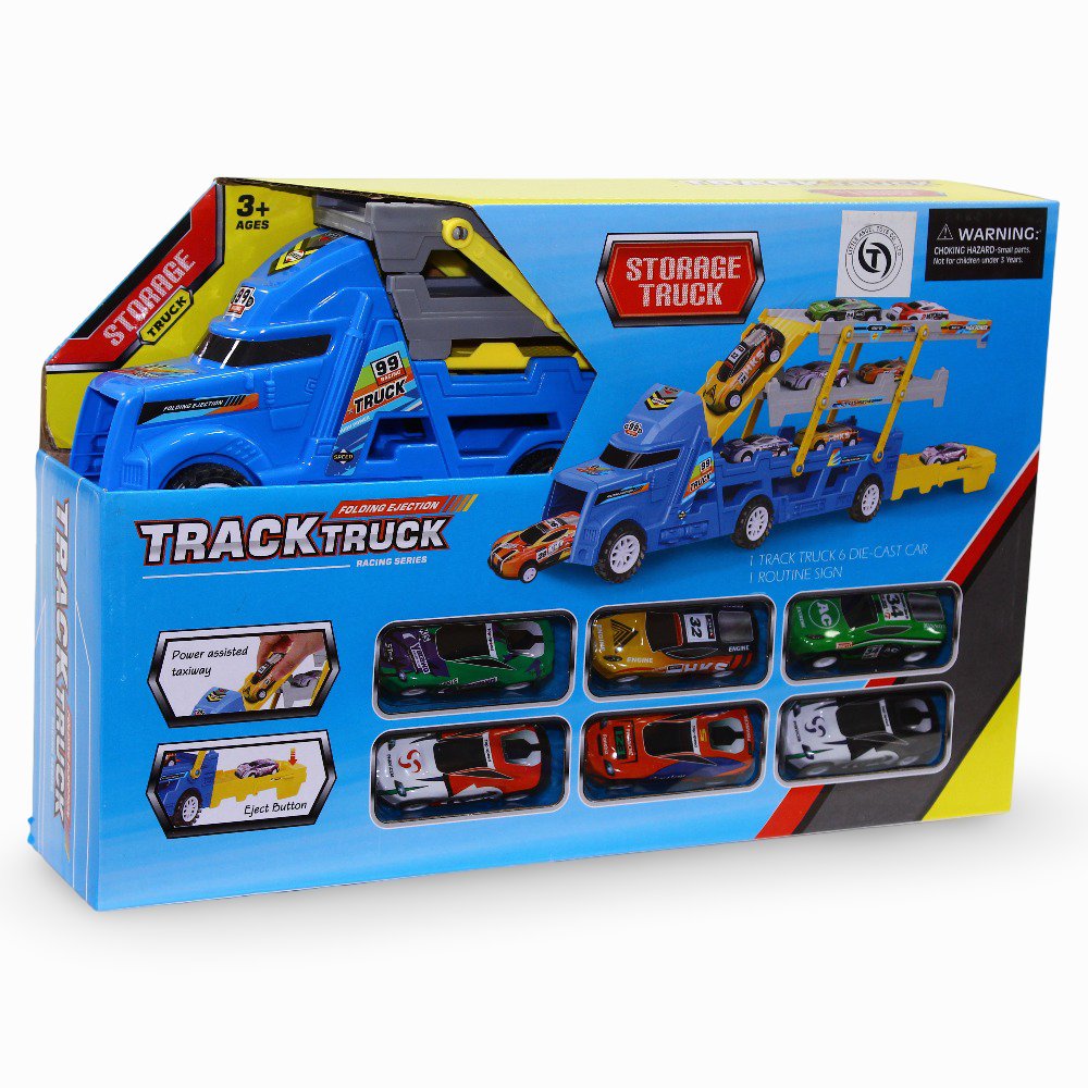 Track Storage Truck – 3 Tier with 6 Cars (Blue)