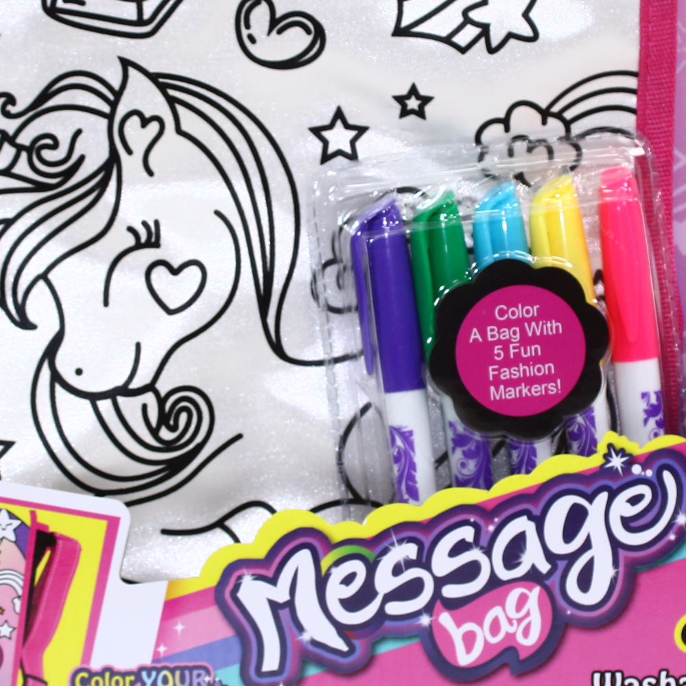 Unicorn Coloring Message Bag with 5 Color Markers