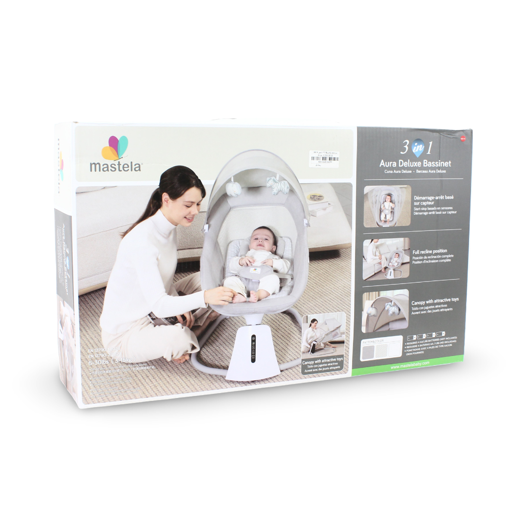 Mastela 3-In-1 Aura Deluxe Bassinet Swing – Grey