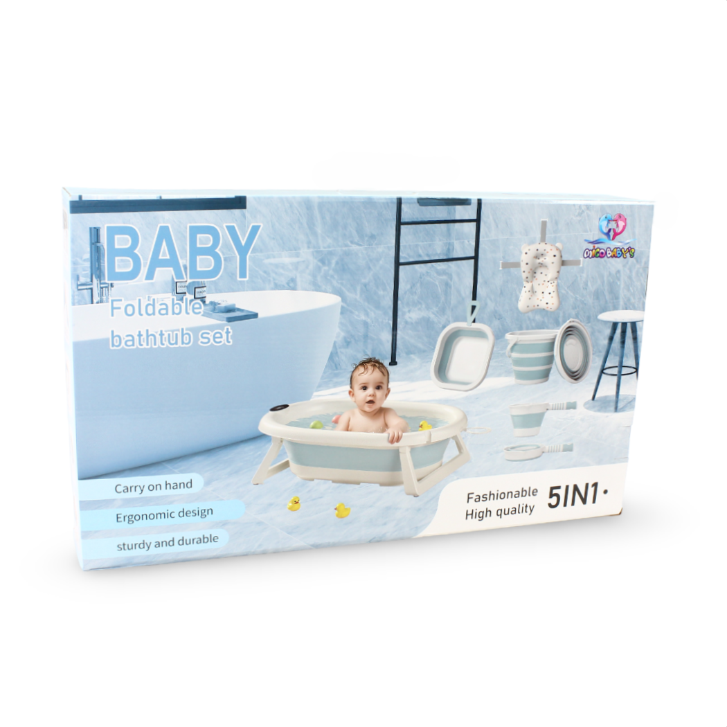 Foldable Baby Bathtub Set 1*5 – Baby Blue