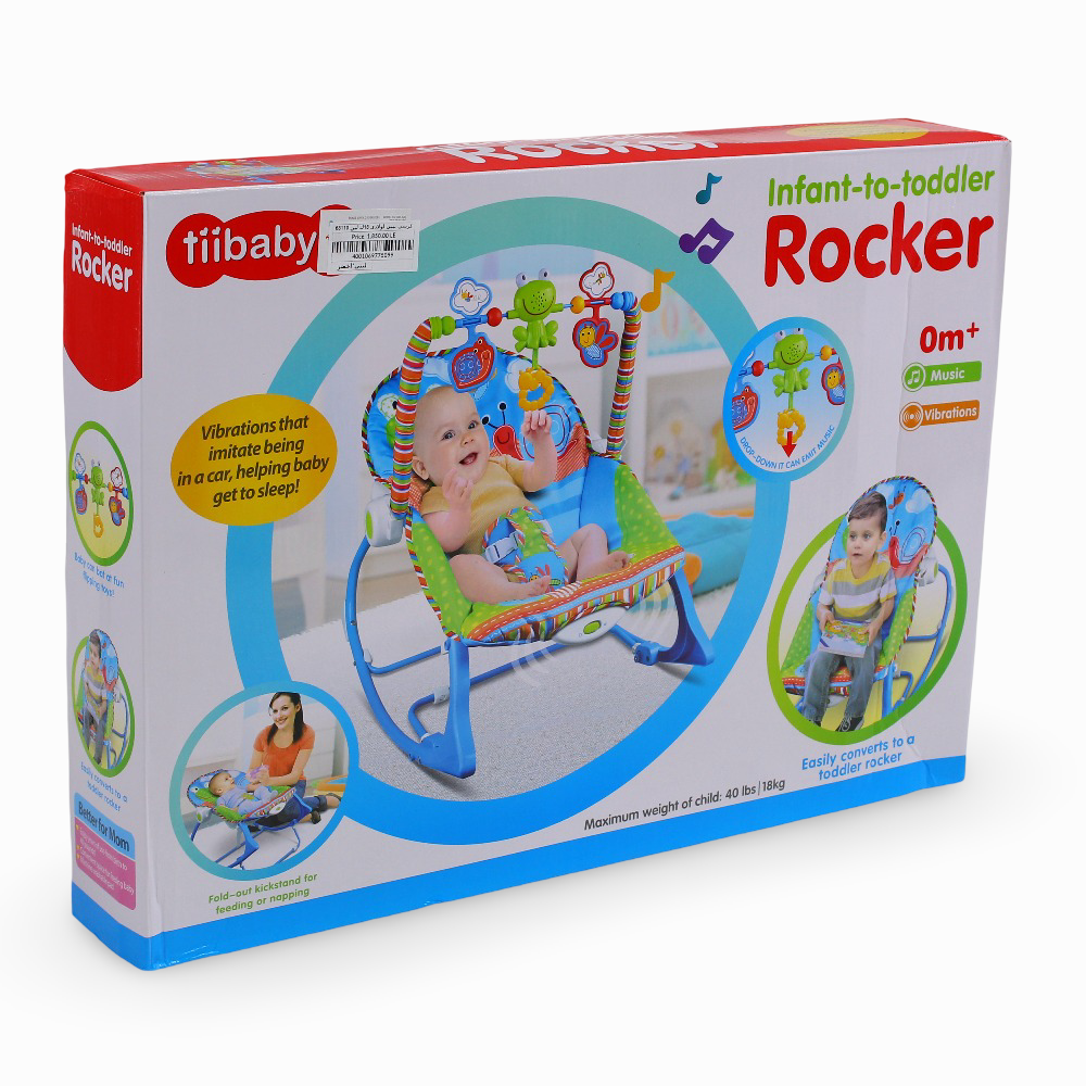 Tiibaby Infant to Toddler Rocker with Music and Vibrations 18kg – Green & Blue