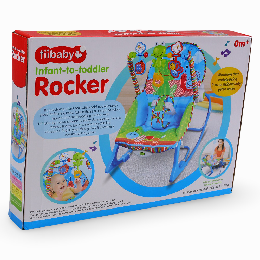 Tiibaby Infant to Toddler Rocker with Music and Vibrations 18kg – Green & Blue