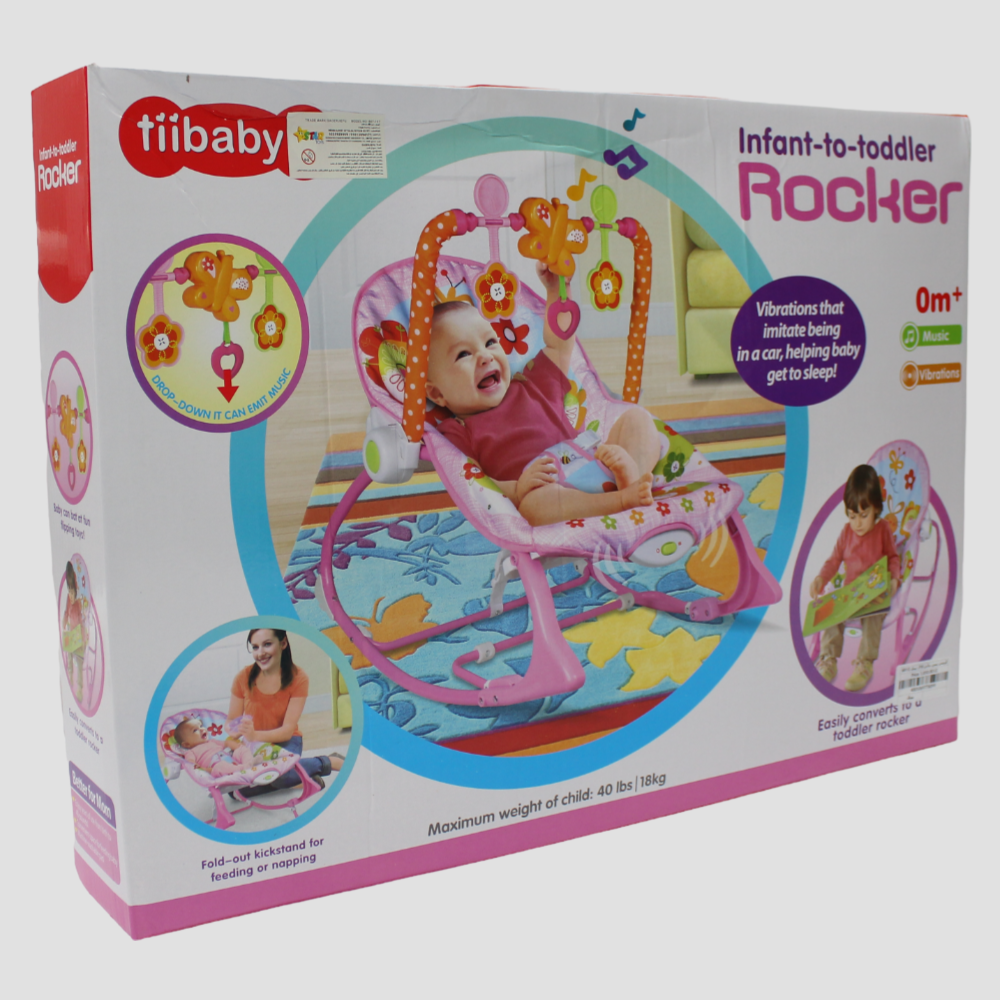 Tiibaby Infant to Toddler Rocker (Music & Vibrations) 18kg - Pink with Flowers