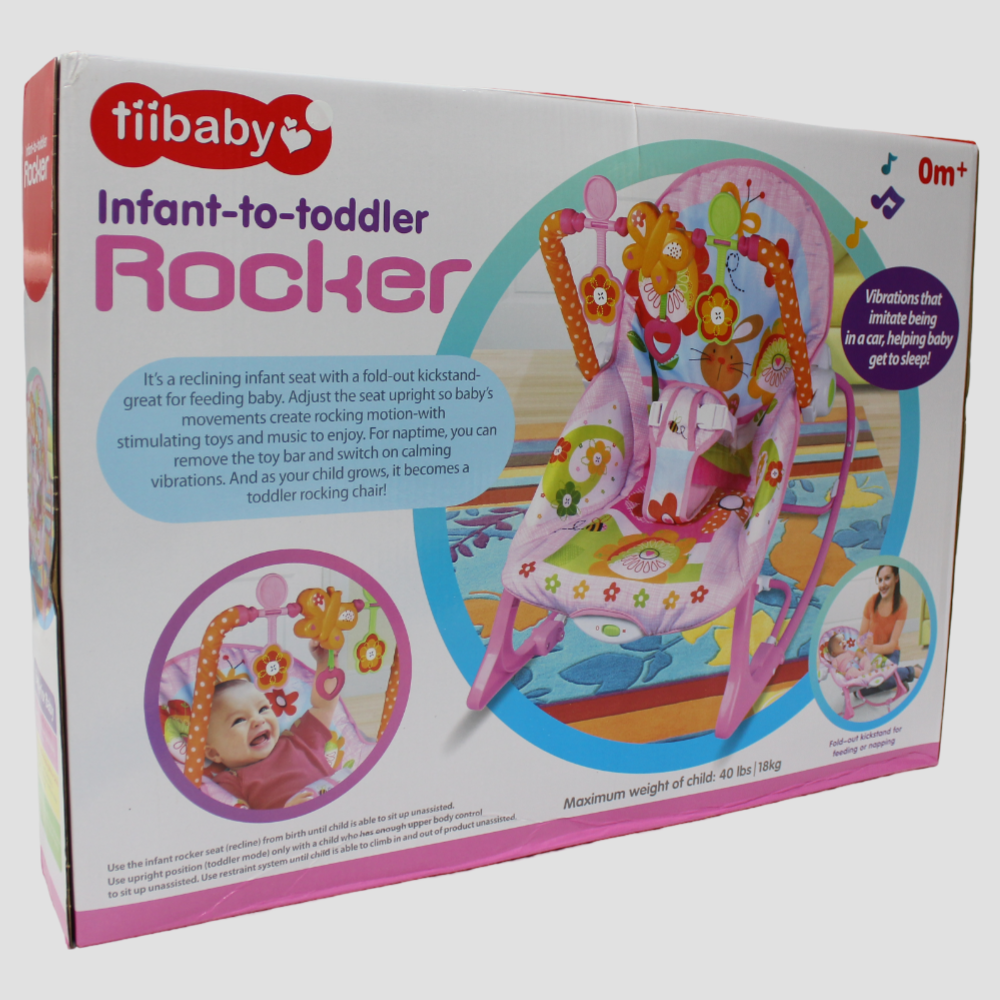 Tiibaby Infant to Toddler Rocker (Music & Vibrations) 18kg - Pink with Flowers