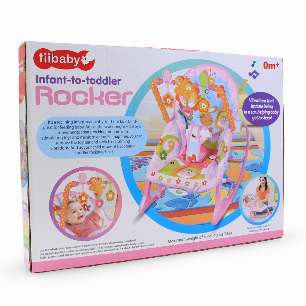 Tiibaby Infant to Toddler Rocker (Music & Vibrations) 18kg - Pink with Flowers