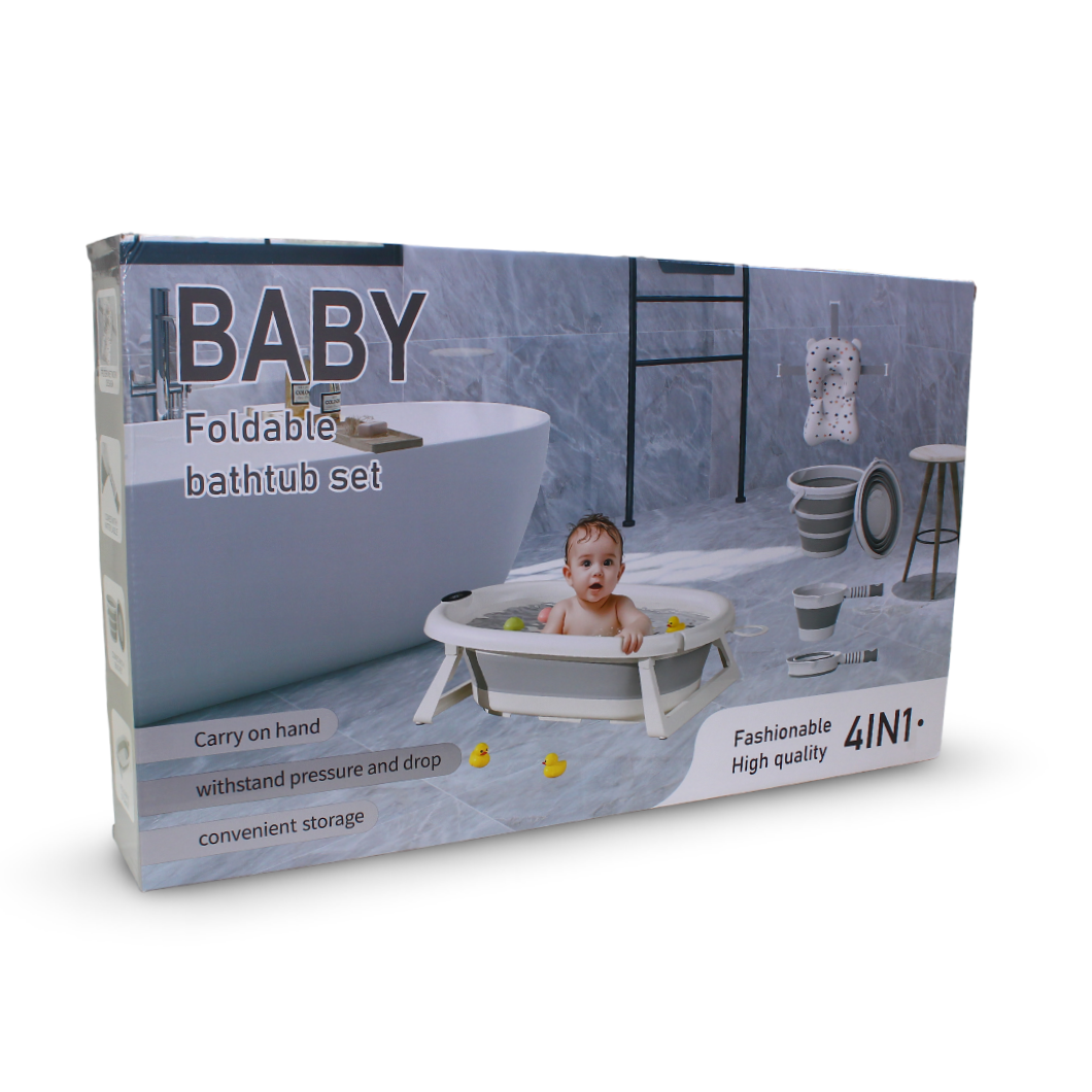 4-in-1 Foldable Baby Bathtub Set – Grey