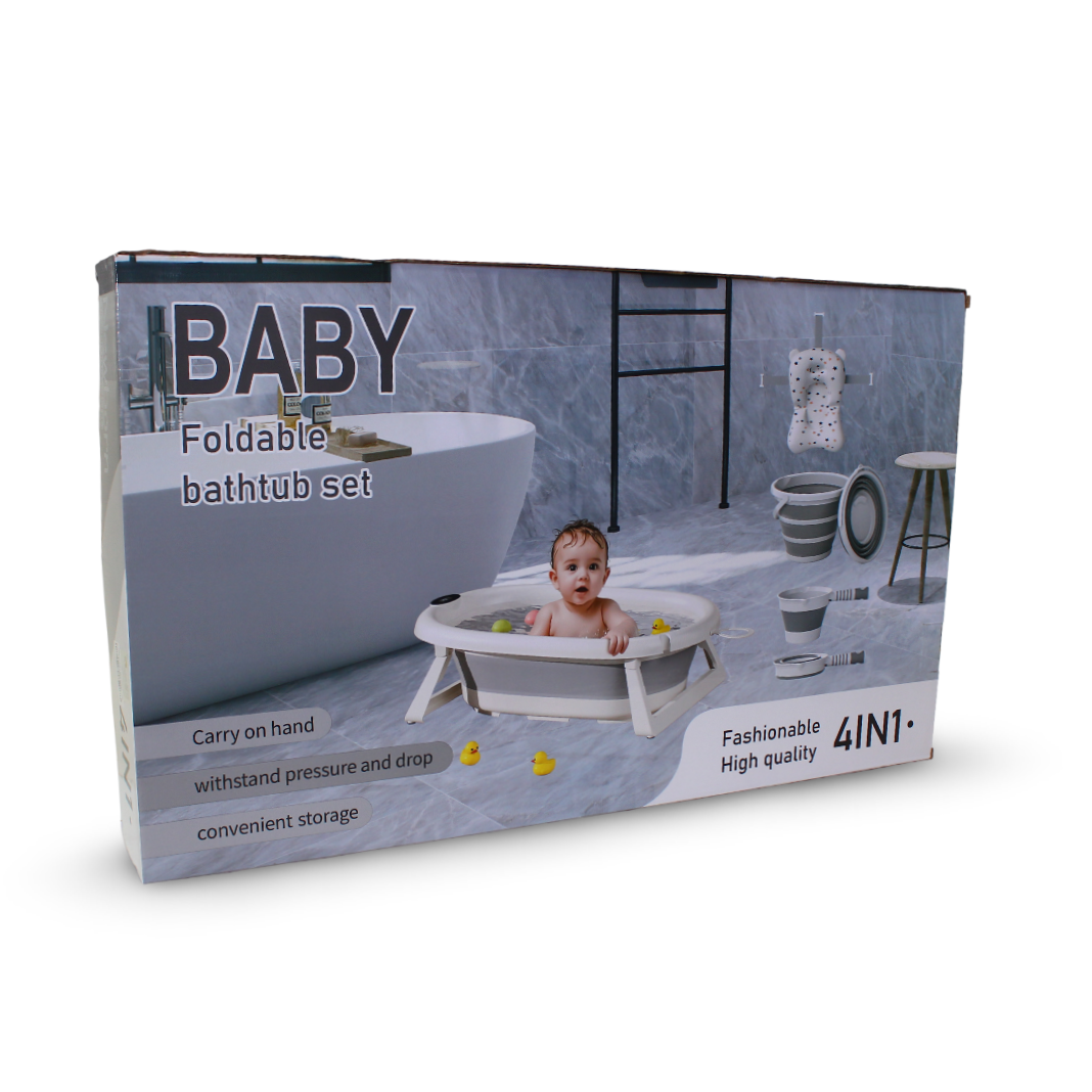 4-in-1 Foldable Baby Bathtub Set – Grey