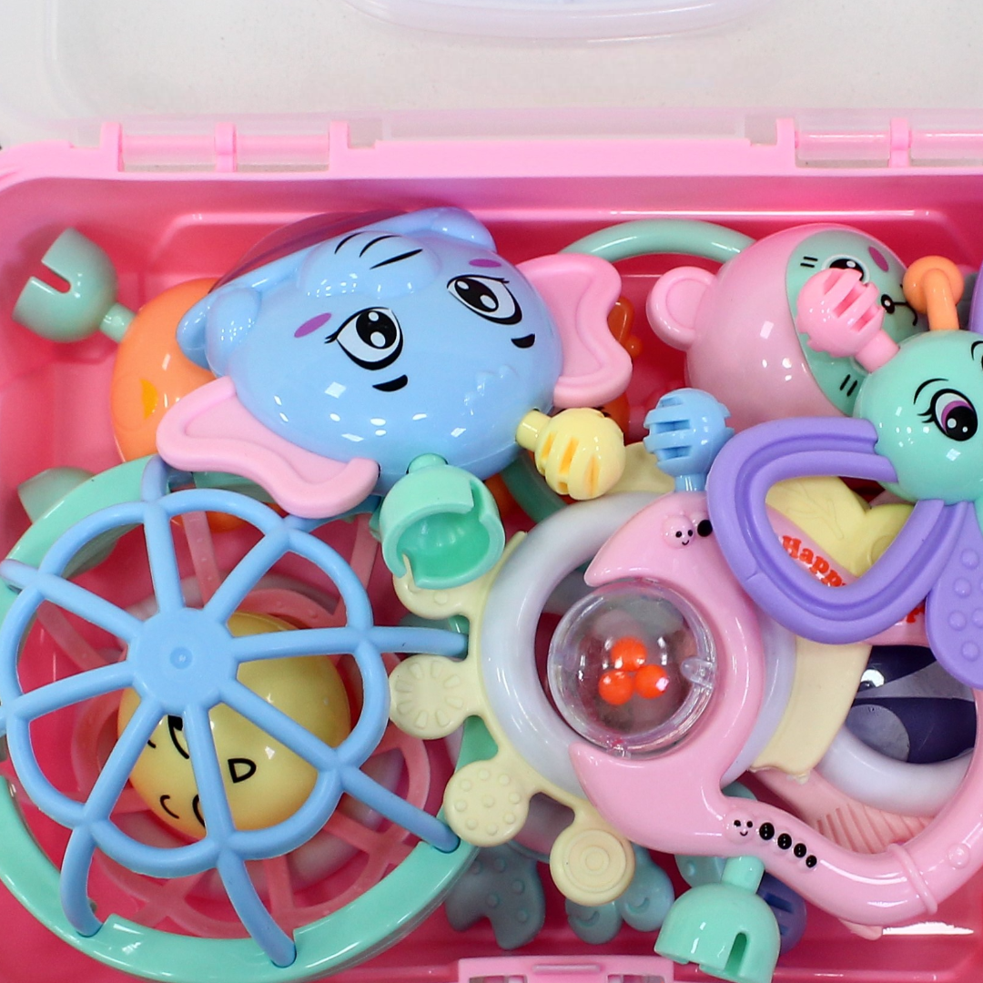 Baby Rattle and Teether Set 10 Pcs – Pink