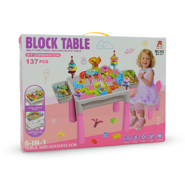 6-in-1 Multi-Functional Building Block Table Set with Chair – 137Pcs