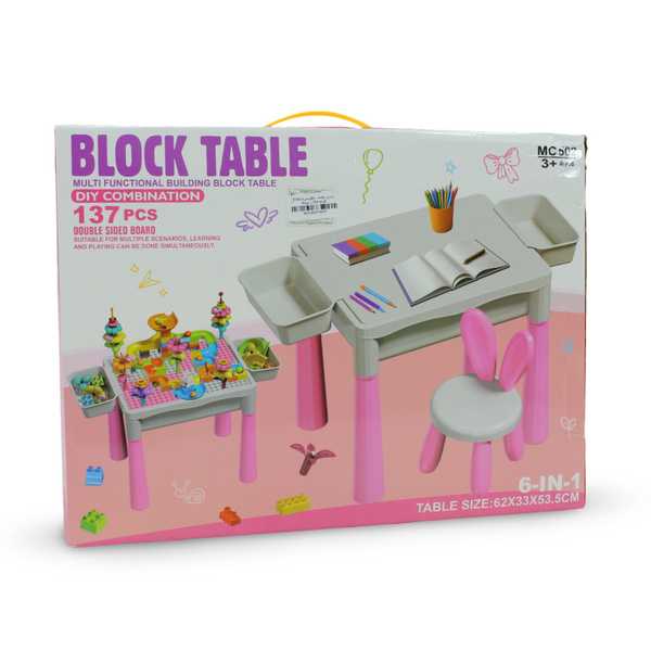 6-in-1 Multi-Functional Building Block Table Set with Chair – 137Pcs