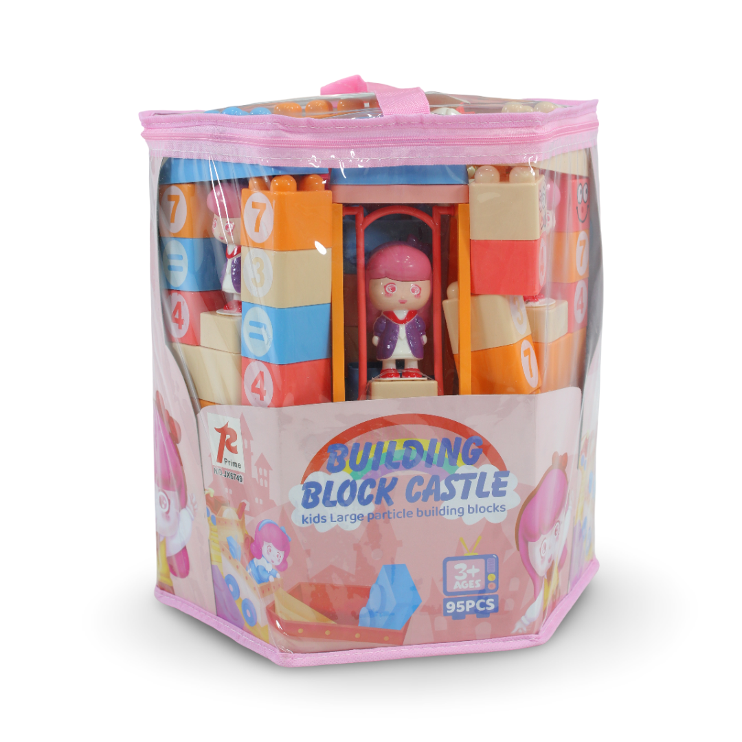 Building Block Castle Set with Storage Bag – 95 Pieces Pink & Multicolor