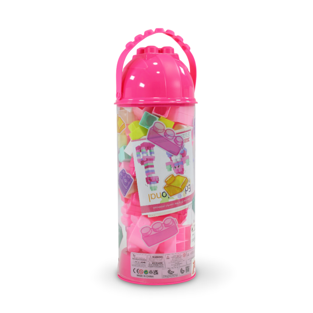 Building Blocks Set with Carrying Container – 70 Pieces Pink & Multicolor