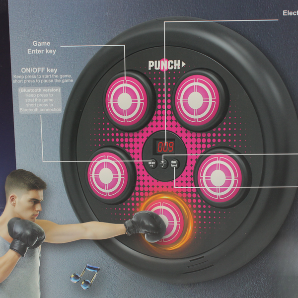 Electronic Music Boxing Machine with Score Display & Gloves – Pink & Black