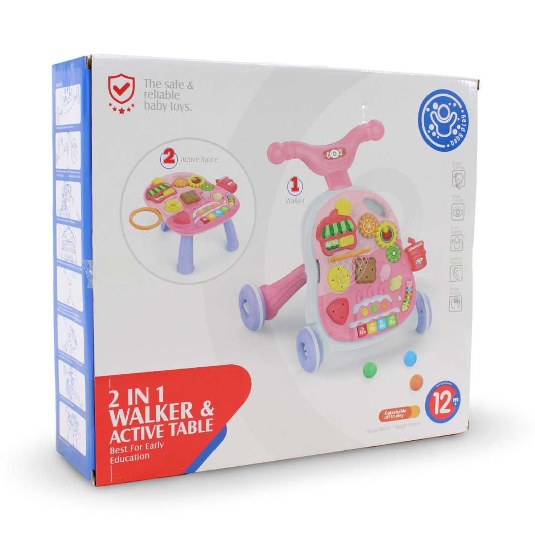 Huanger 2-in-1 Baby Walker and Activity Table – Pink