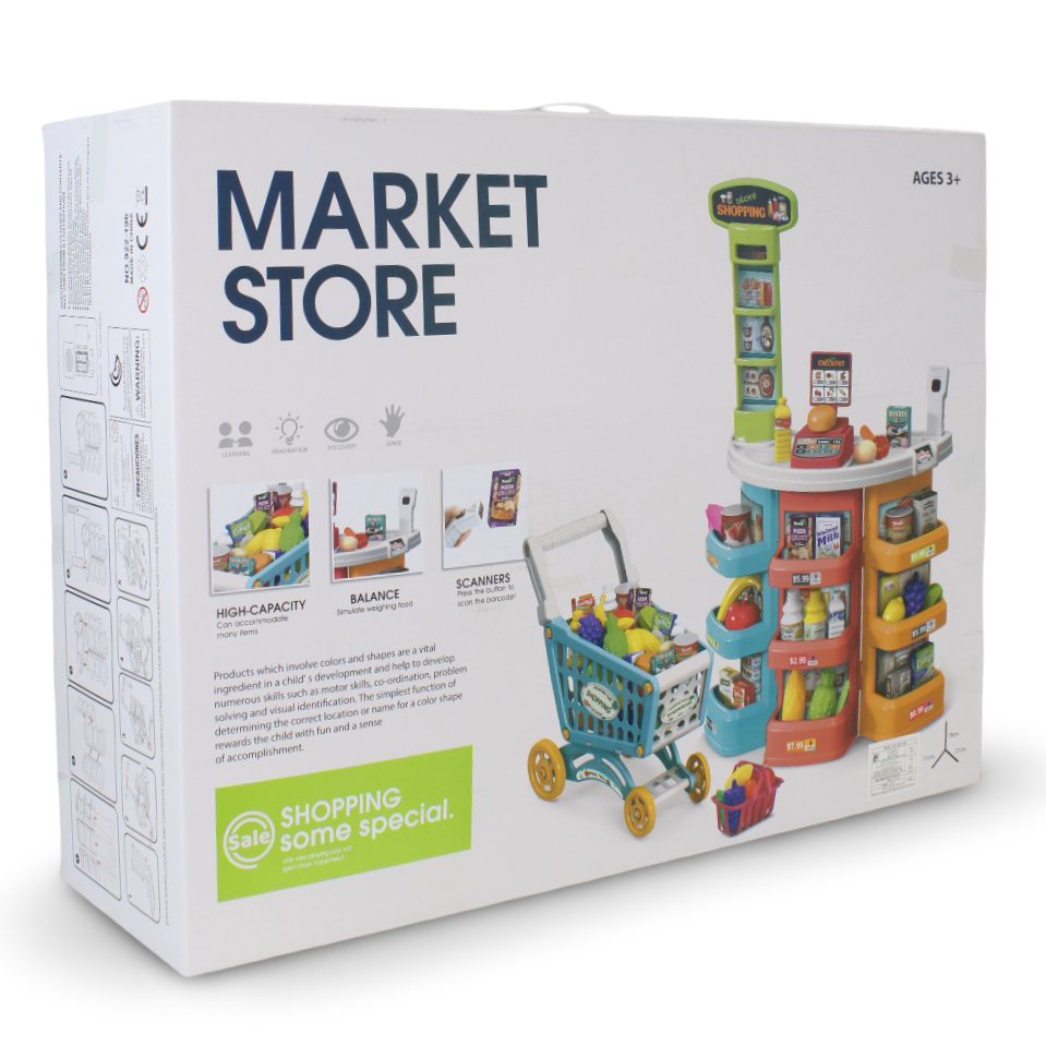 Supermarket Playset with Shopping Cart – 76 Pieces Pretend Play Set