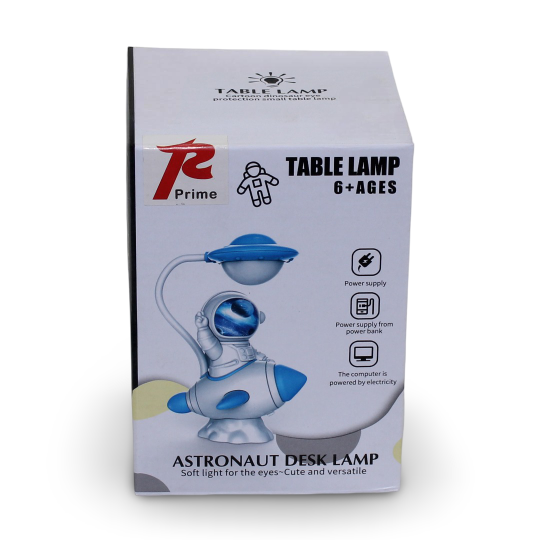 Prime Rechargeable Table Lamp – Blue with Astronaut Rocket Design