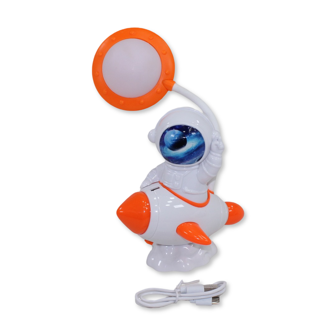 Prime Rechargeable Table Lamp – Orange with Astronaut Rocket Design