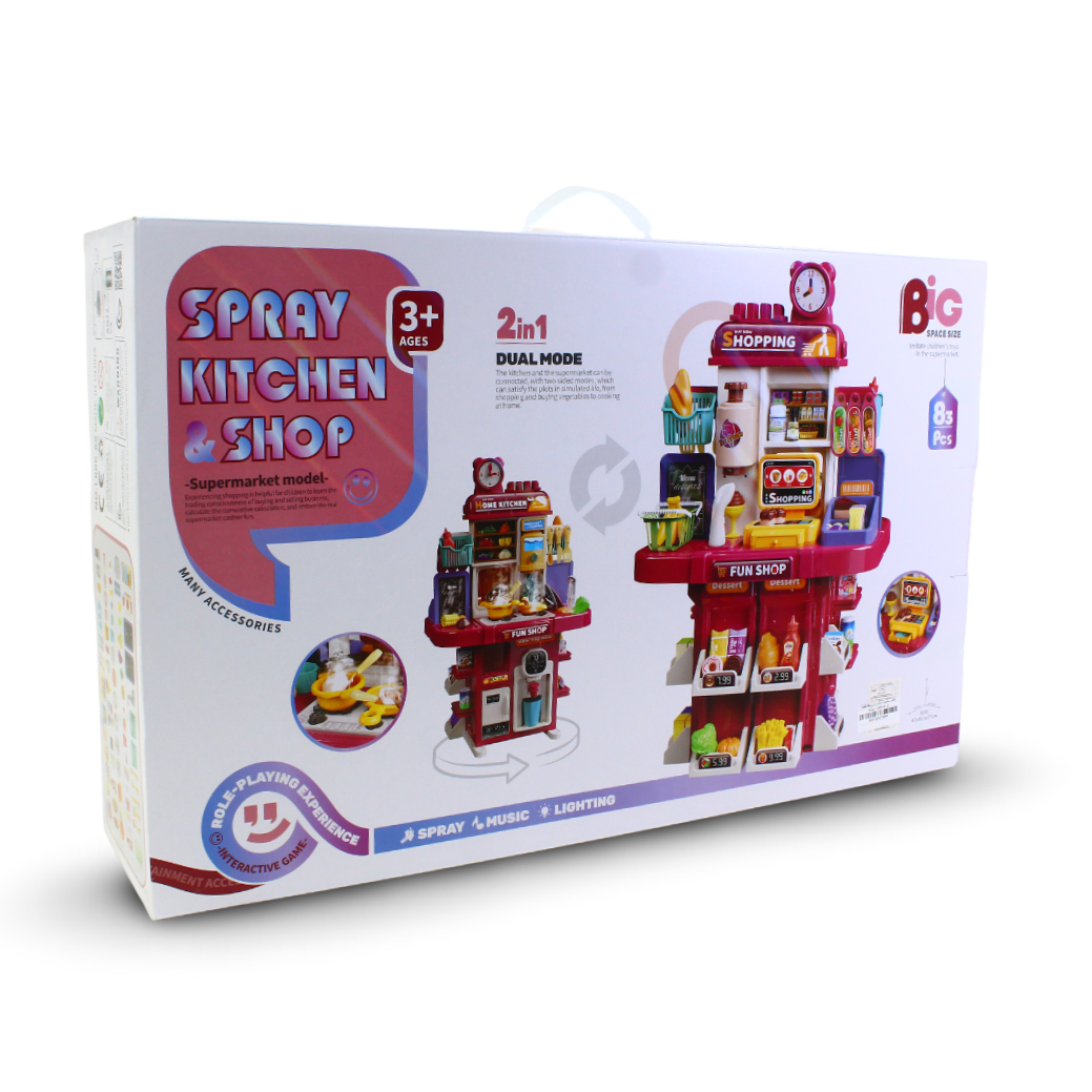 2-in-1 Spray Kitchen & Shop Playset – 83 Pieces – Model L666-8B
