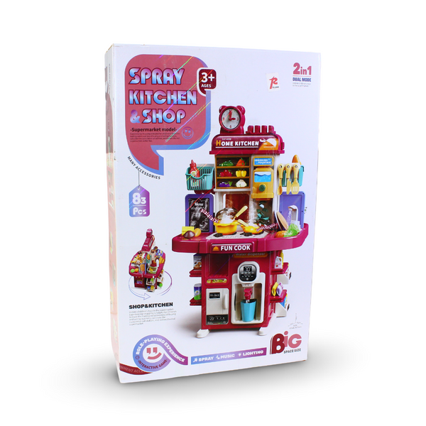 2-in-1 Spray Kitchen & Shop Playset – 83 Pieces – Model L666-8B