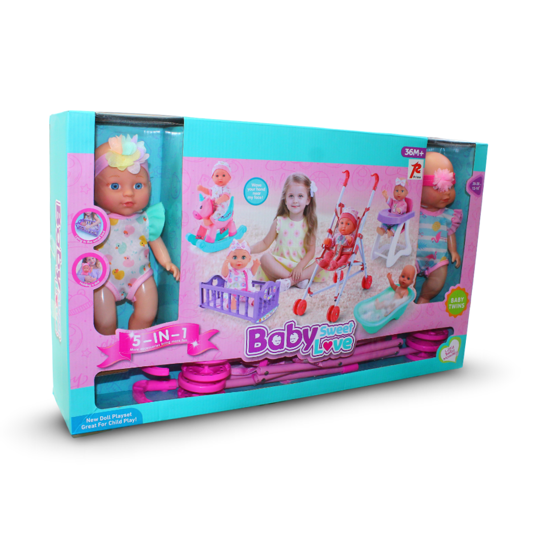 5-in-1 Baby Doll Playset with Twin Dolls & Accessories – Model 3333-4