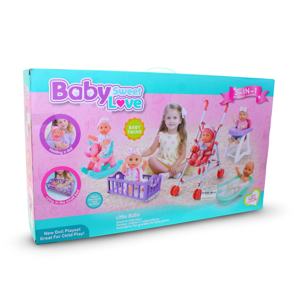 5-in-1 Baby Doll Playset with Twin Dolls & Accessories – Model 3333-4