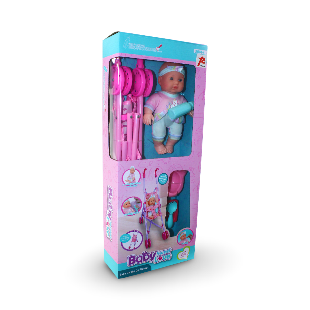 Baby Doll with Folding Stroller & Accessories – Model 3311-1 - Toys - Prime