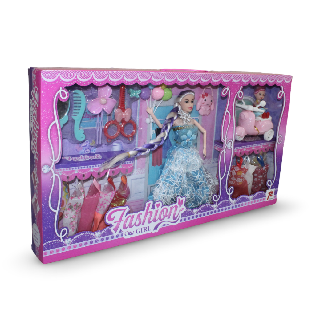 "Fashion Girl" Doll Playset with Pink Scooter, Extra Clothing, and Accessories