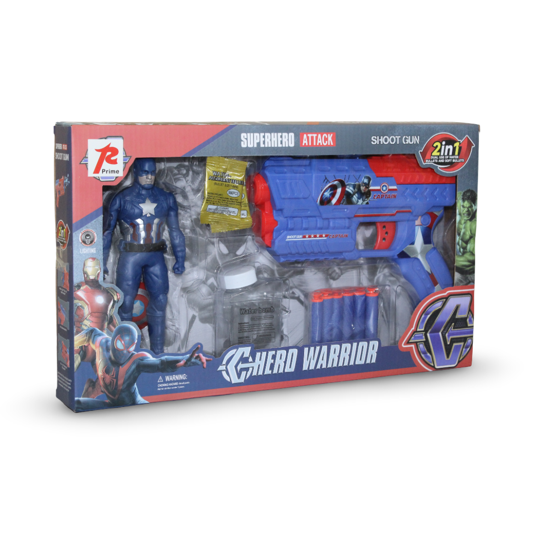 Captain America 2-in-1 Water Bullet Gun and Action Figure Toy Set