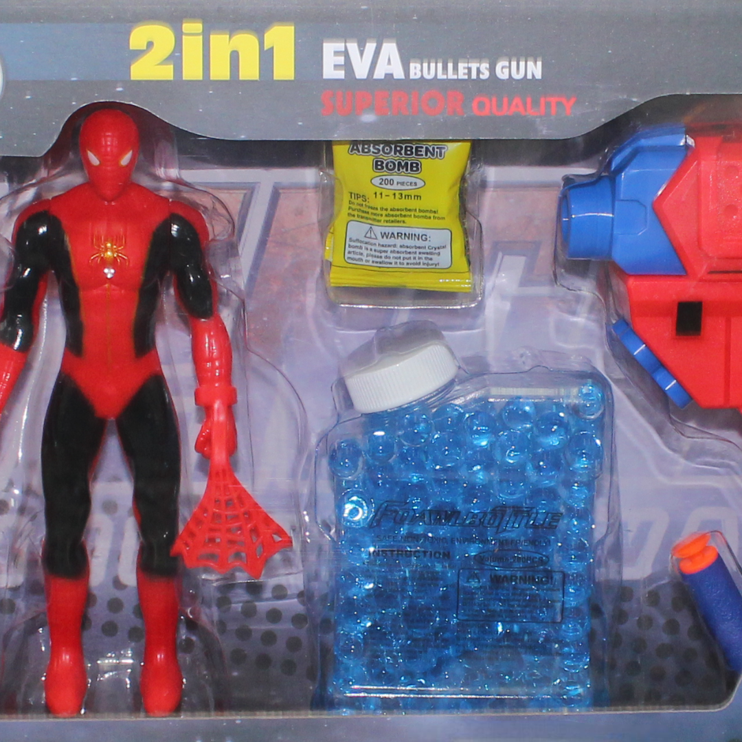 Spider-Man Power Gun Series 2-in-1 (Foam & Gel) with Character & Mask Toy Set